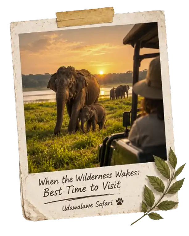 Safari visitor watching elephants at sunset in Udawalawe — When the Wilderness Wakes: Best Time to Visit